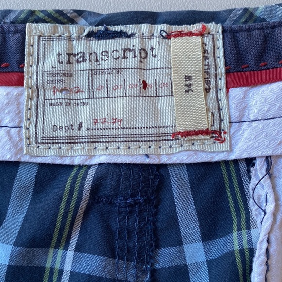 Transcript - Men’s plaid flat front Shorts Size 34W - Picture 3 of 5
